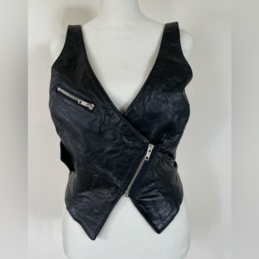 DKNY vintage 1988 leather halter vest black size 4